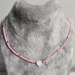 Charming Pink and Gold Beaded Necklace with Heart Pendant